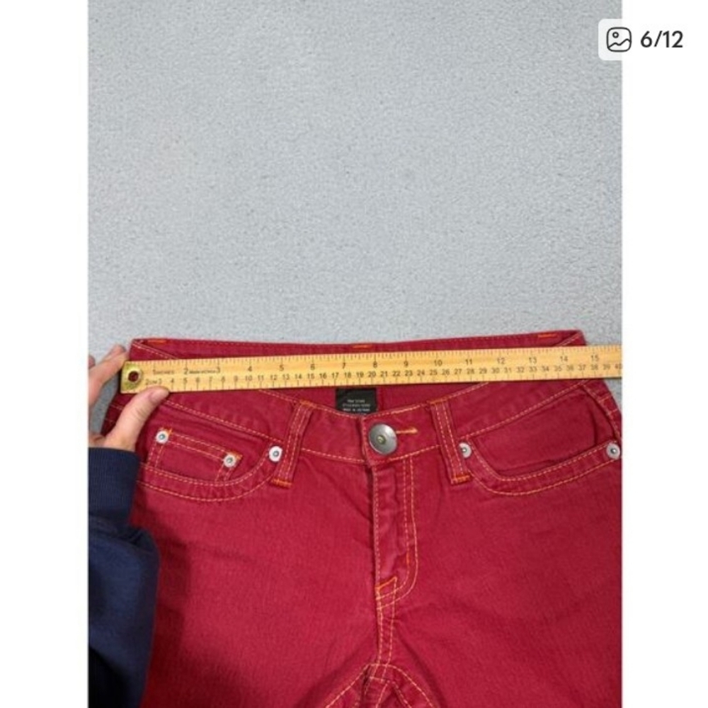 y2k Wet Seal Womens Size 5 Red Denim Jeans Low Waist Bootcut Flare - Picture 6 of 12